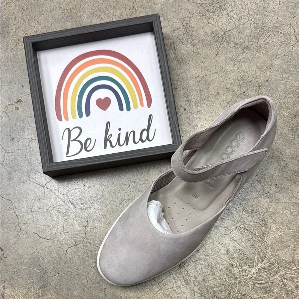 * Ecco Light Gray Mary Jane Flats